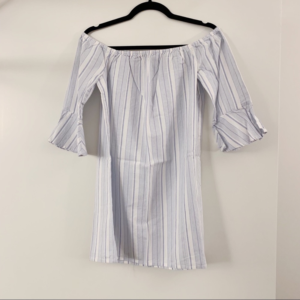 Tobi blue and white striped nautical off the shoulder shift dress